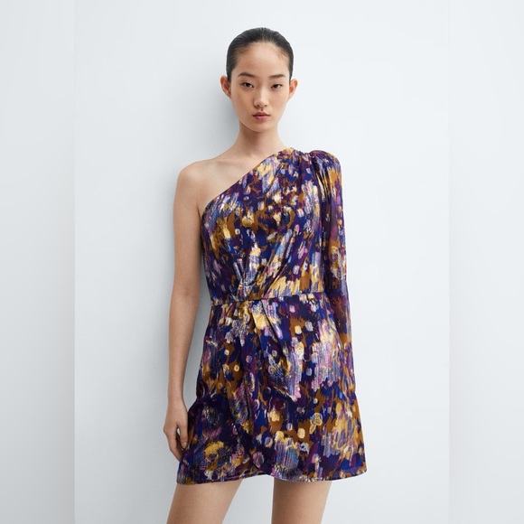 Mango Dresses & Skirts - Mango printed asymmetrical purple dress NWT